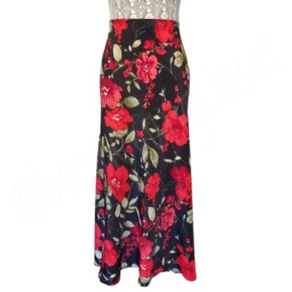 Sense Vintage, Red & Black Floral, Maxi skirt - L